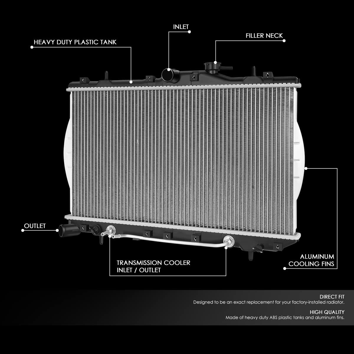 DNA Motoring OEM-RA-1816 1-Row Aluminum Core Radiator Compatible with 95-99 Accent 1.5L SOHC,23-15/16" W X 13-3/16" H X 5/8" D,1-5/16" Inlet / 1-5/16" Outlet