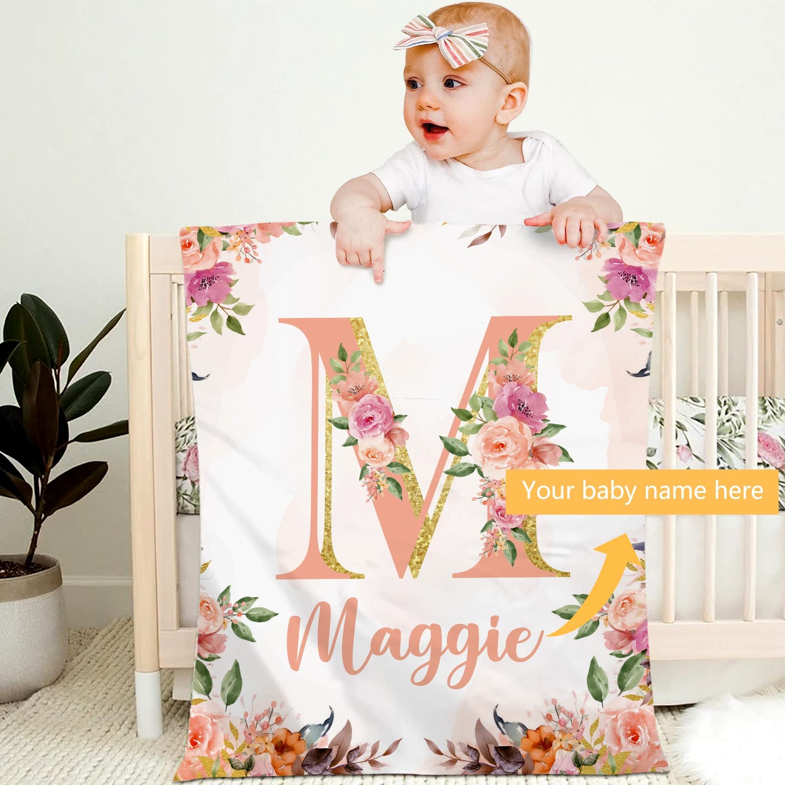 Personalised Baby Blanket with Name Custom 70x100cm Children Girl Boy Kid Throw Blanket Soft Cozy Flannel Name Blanket Animal Elephant Panda Gifts for Newborn Toddlers Adults Birthday Christmas,H