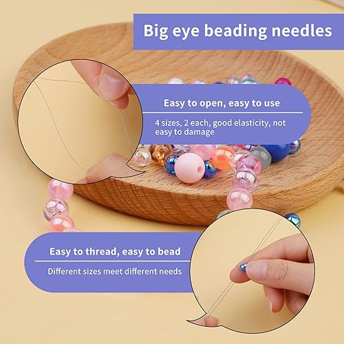 Miniatura 5 de El juego de 58 agujas de cuentas para la fabricación de joyas incluye 8 cuentas de ojo grande, 40 agujas de cuentas para coser a mano, tijeras de