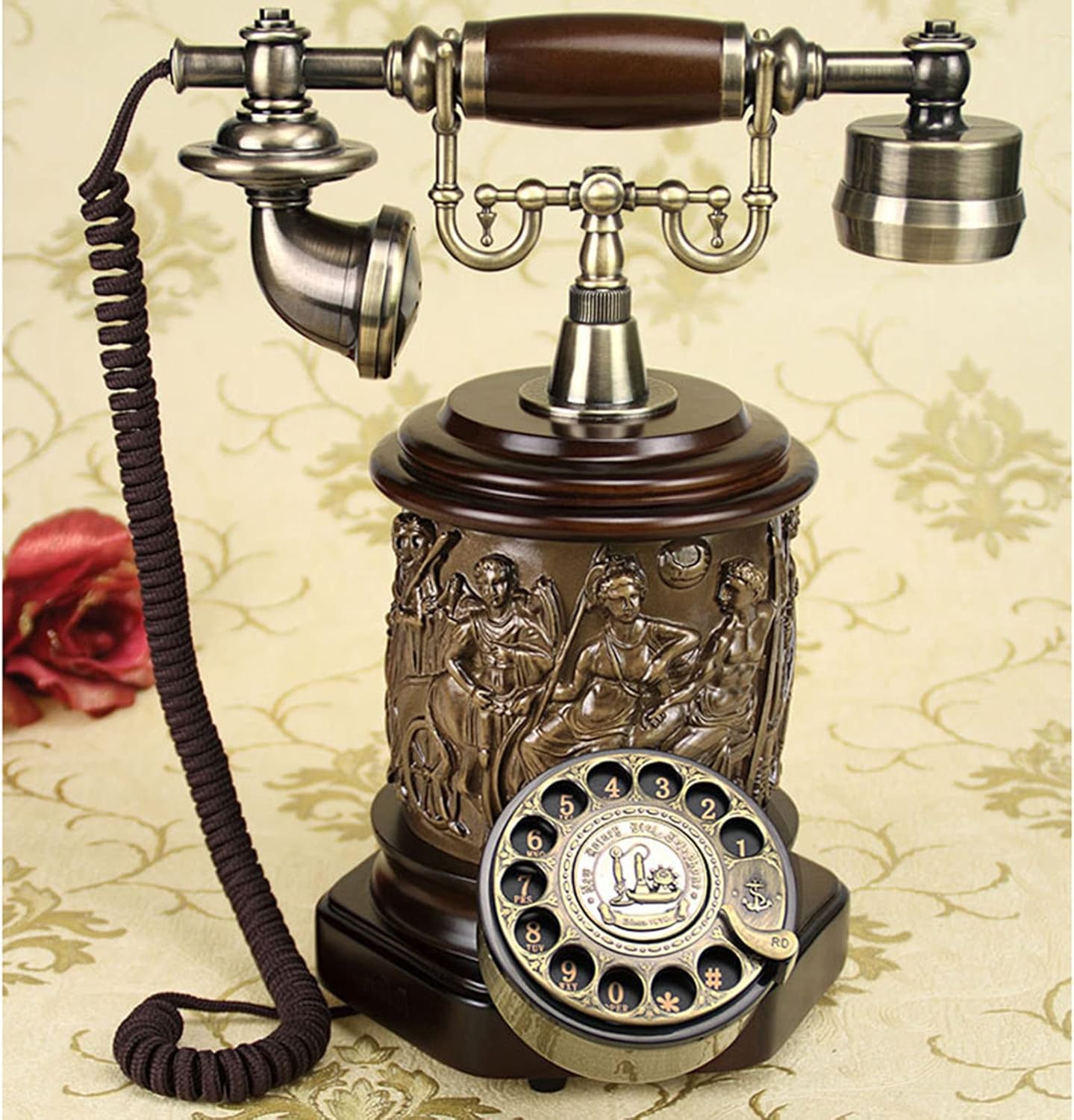Rotary Dial Landline Telephone Vintage Retro Antique Phone Ornament for Home Desk Decor