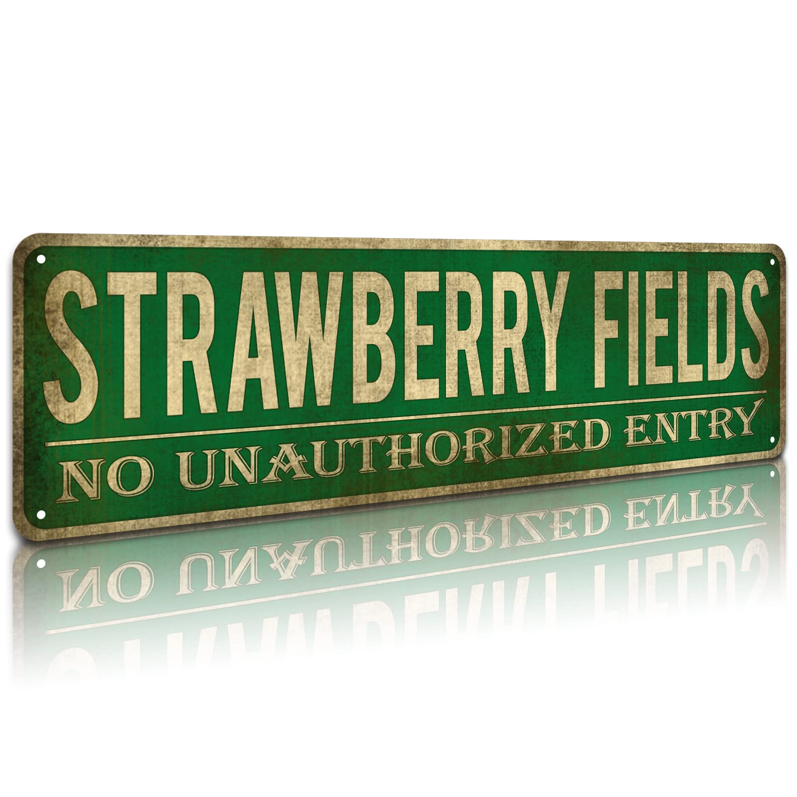KooLLStrawberry Fields Metal Sign, Street Funny Metal Sign Wall Decor For Bedroom Home Bar Garage Art Gift 4" By 16"
