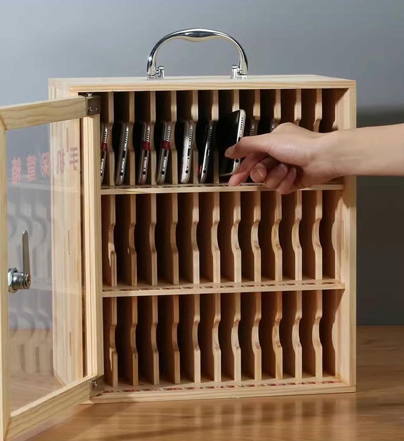 Phone Lock Box Home Classroom Cell Phone Lock Cabinet, 12/24/36/48/60 Slots Cell Phone Locker Box with Door Locks and Keys, Can be Carried by Hand