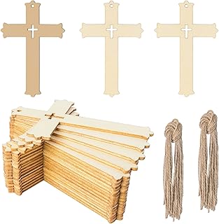 Cross Shape Wooden Blank Cross Wood with Twines Art Unfinished Ornaments for Easter Religious and Church Events Christmas Wedding Birthday Party Christmas Thanksgiving Day Decoration 20Pcs