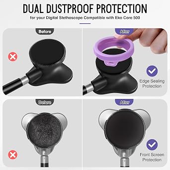 Stethoscope Protection Kit Compatible with EKO Core 500, 3 x 2.5D Tempered Glass Screen Protector and 3 x Stethoscope Case, Compatible with EKO Core 500, Proof