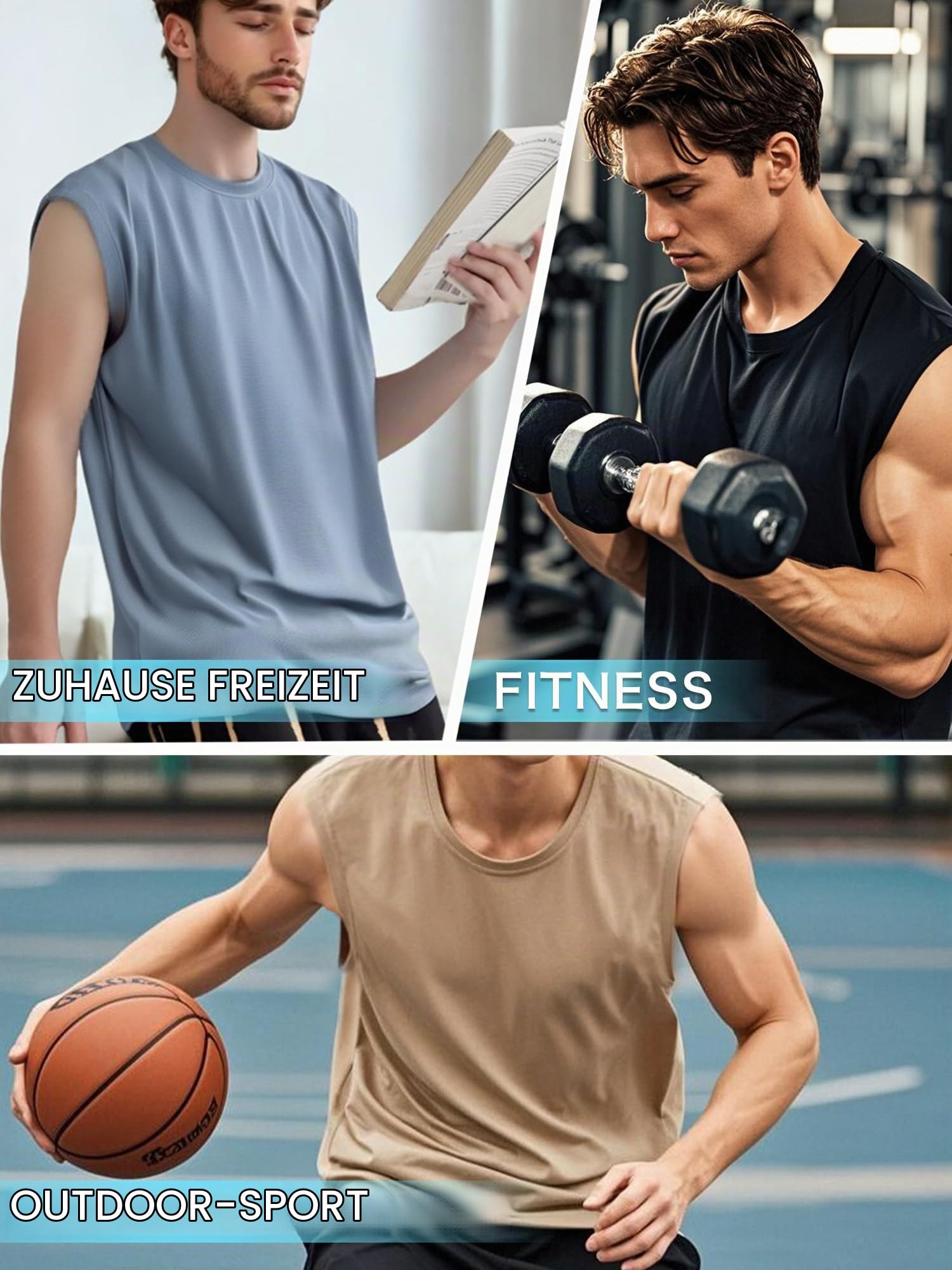 Holure Herren 3 or 5 Pack Tank Top Quick Dry Ärmelloses Muskelshirt Reflektierende Streifen Funktionsshirt