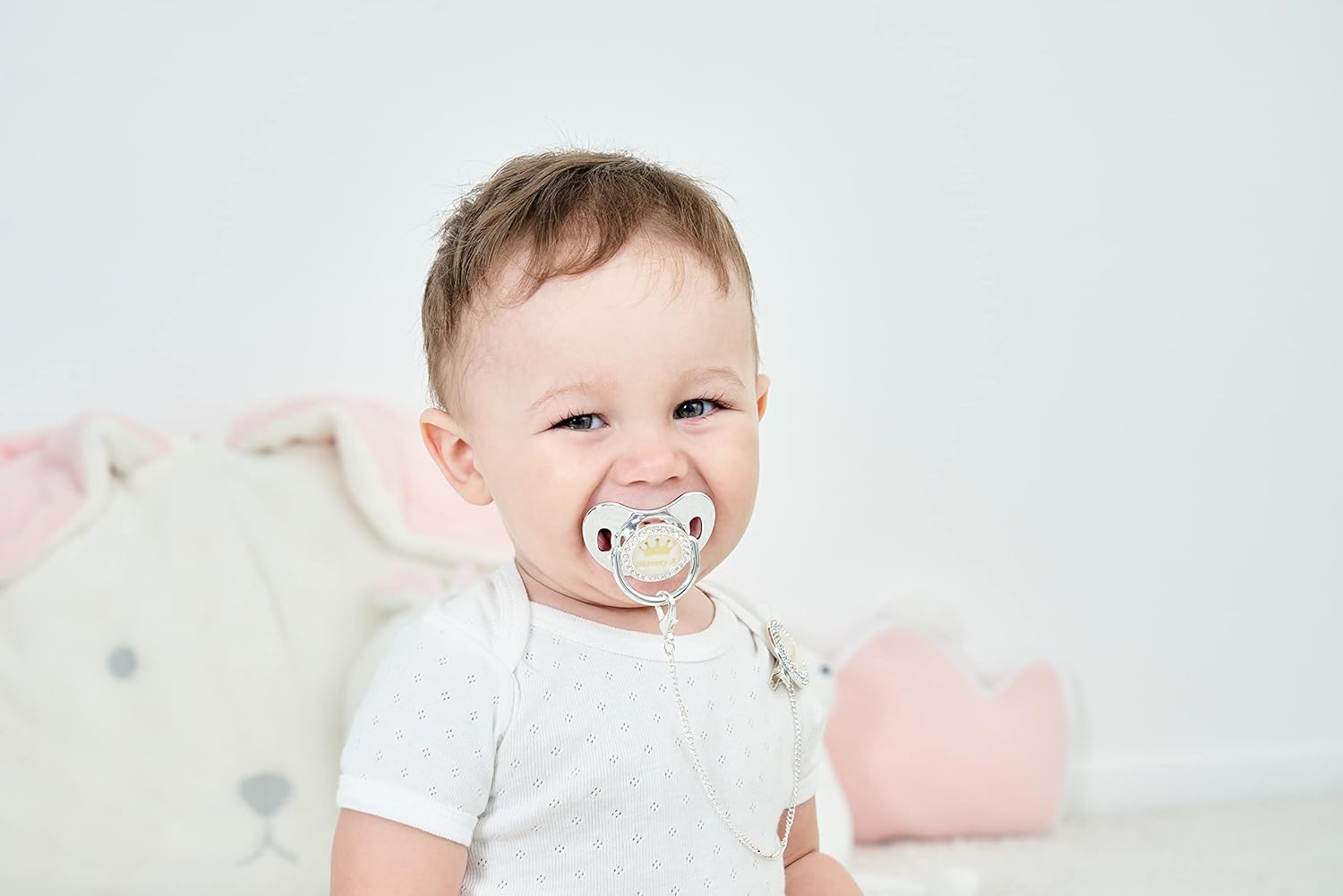 Personalzied Bling Pacifier and Pacifier Clip Set (White)