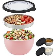 Rorence 18/8 Stainless Steel Salad Bowl Kit,3QT,Pink