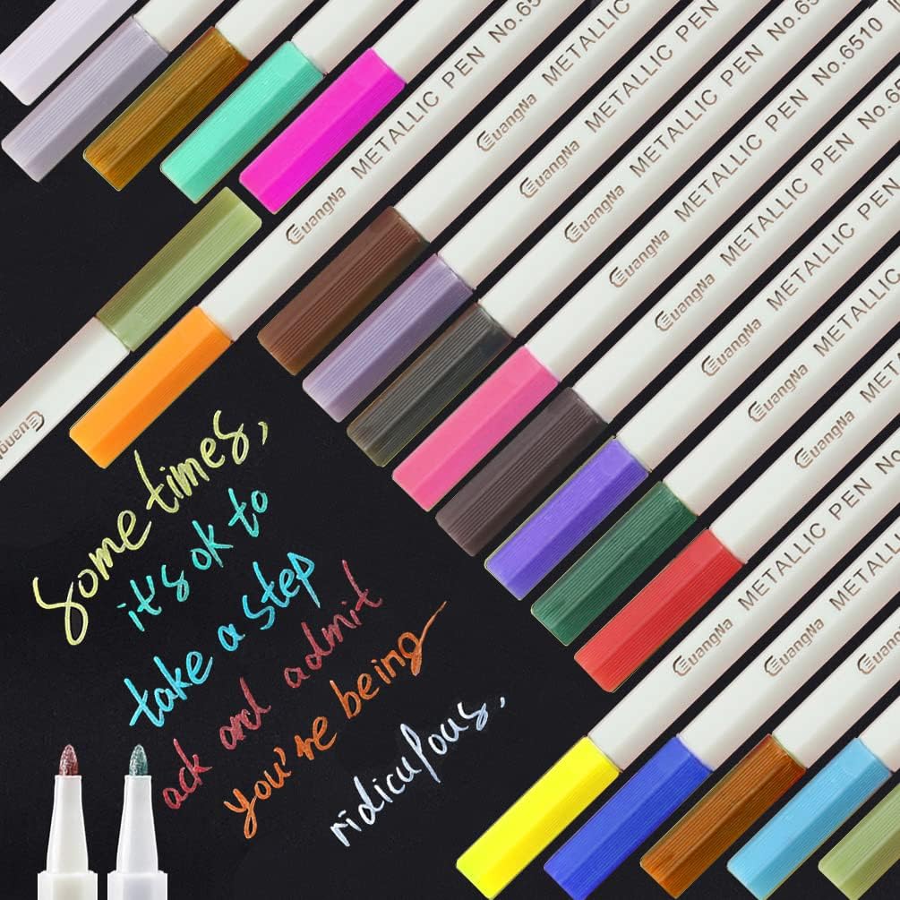 KINGMAS Metallic Markers Pen Set of 20, Glitter Paint Pen