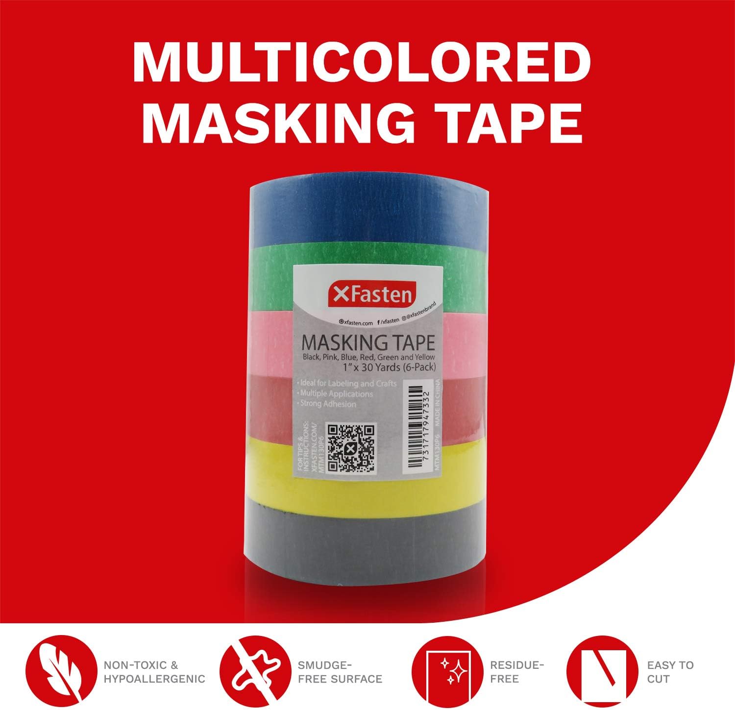 Super Big Clearance! XFasten Multi Colored Painters Masking Tape Kids Craft Set, 1-Inch x 30 Yards, 6 Pack, Multicolor Masking Labelling Moving Tape Bulk for Boxes, Artists, Watercolor and Paint Crazy Deals XFasten Multi Colored Painters Masking Tape Kids Craft Set, 1-Inch x 30 Yards, 6 Pack, Multicolor Masking Labelling Moving Tape Bulk for Boxes, Artists, Watercolor and Paint