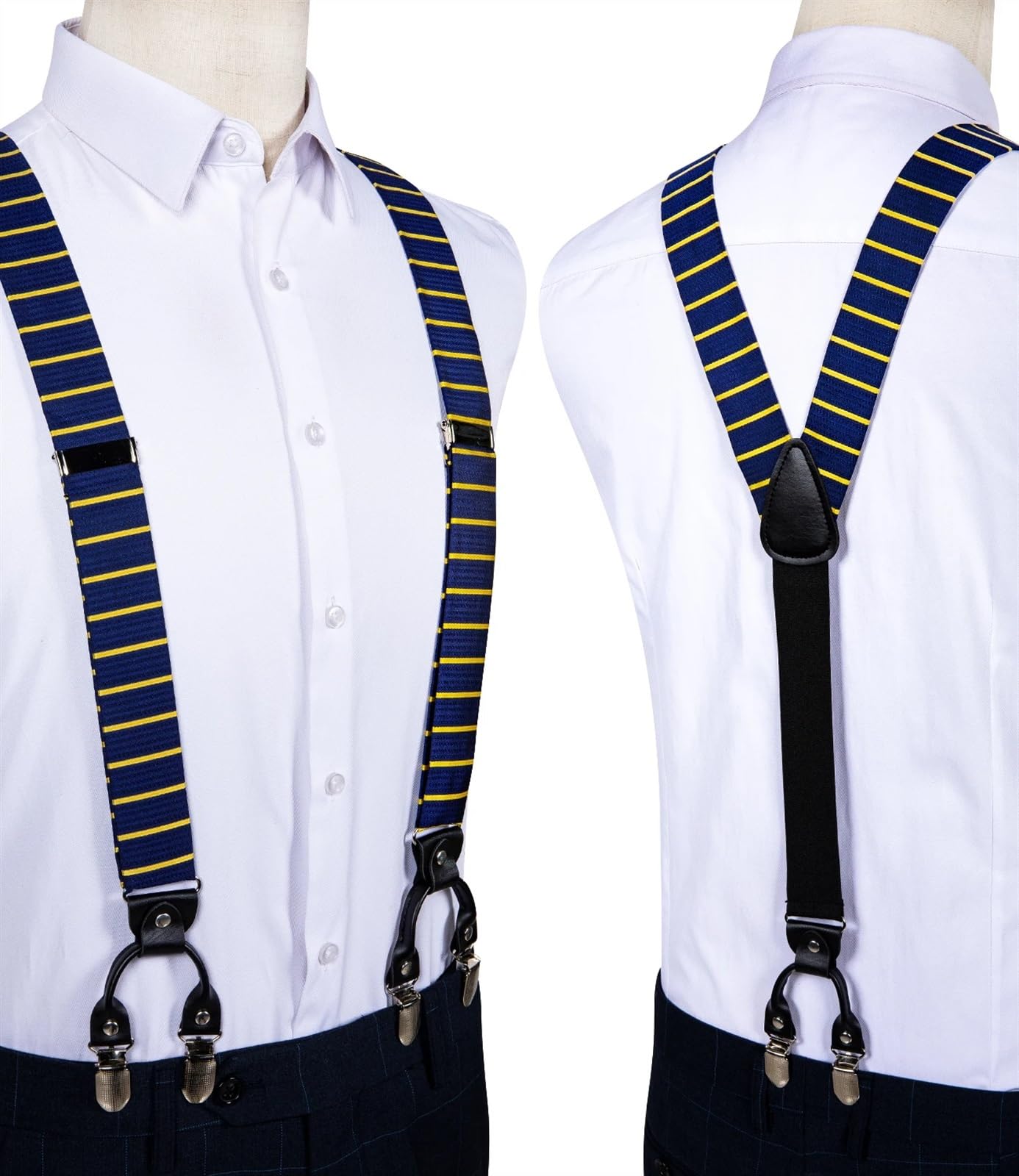 Ensemble de bretelles en cuir pour homme avec 6 clips et bretelles élastiques en soie, Bd-4005-7319, taille unique