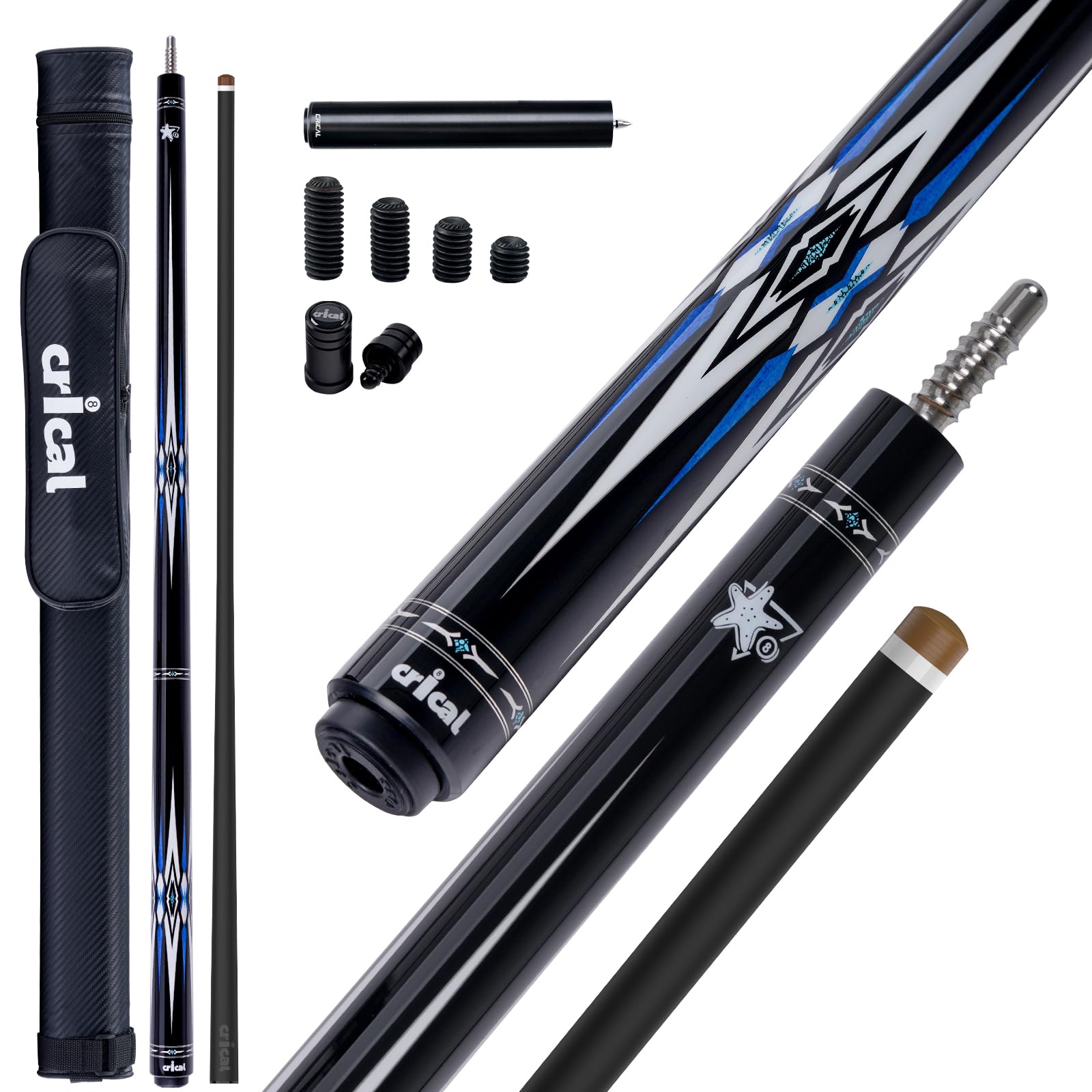 CRICAL Carbon Fiber Pool Cue Stick, Professional Low Deflection Pool Cue with Pro Taper Shaft, 12.5mm Tip, Tournament Level Billiard Cue