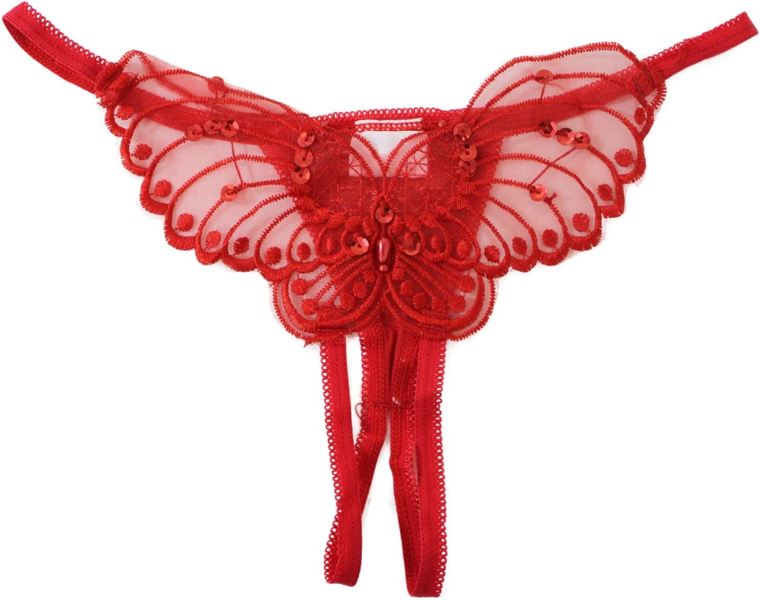 Sheer Butterfly Applique Crotchless Panties w/Pearl and Sequin Details