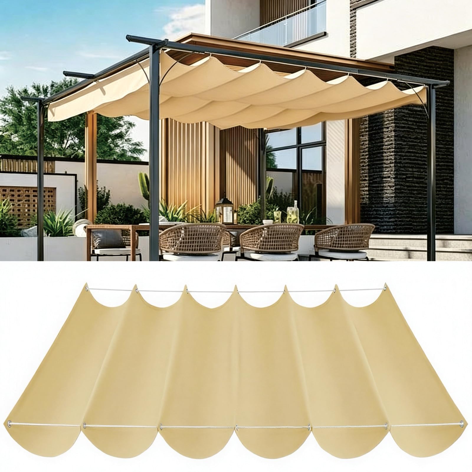 Voile d'ombrage pour patio et terrasse extensible 210 x 865 cm jaune sable