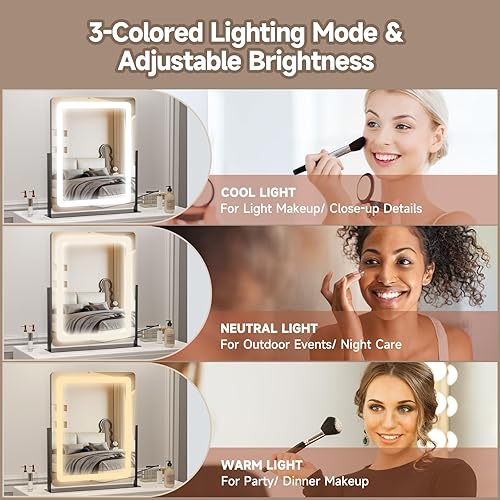 Miniatura 4 de PRIMETEK Vanity Mirror with Lights, 19"x22" Large Makeup Mirror with Lights, LED Lighted Makeup Mirror, Touch Screen with 3-Color Lighting, Dimmable