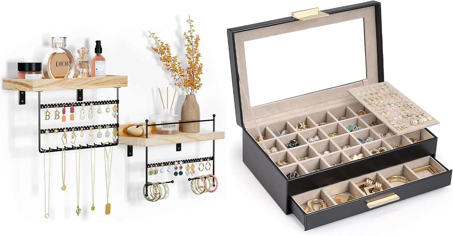 Lolalet Jewelry Organizer Bundle with Earring Storage Box