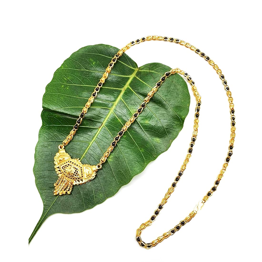 Digital Dress RoomGold Plated Mangalsutra Women's Pride Traditional Dailywear Golden Antique Pendant Mangalsutra for Women 32-inch Length Black Beads Single Line Layer Long Mangalsutra Necklace