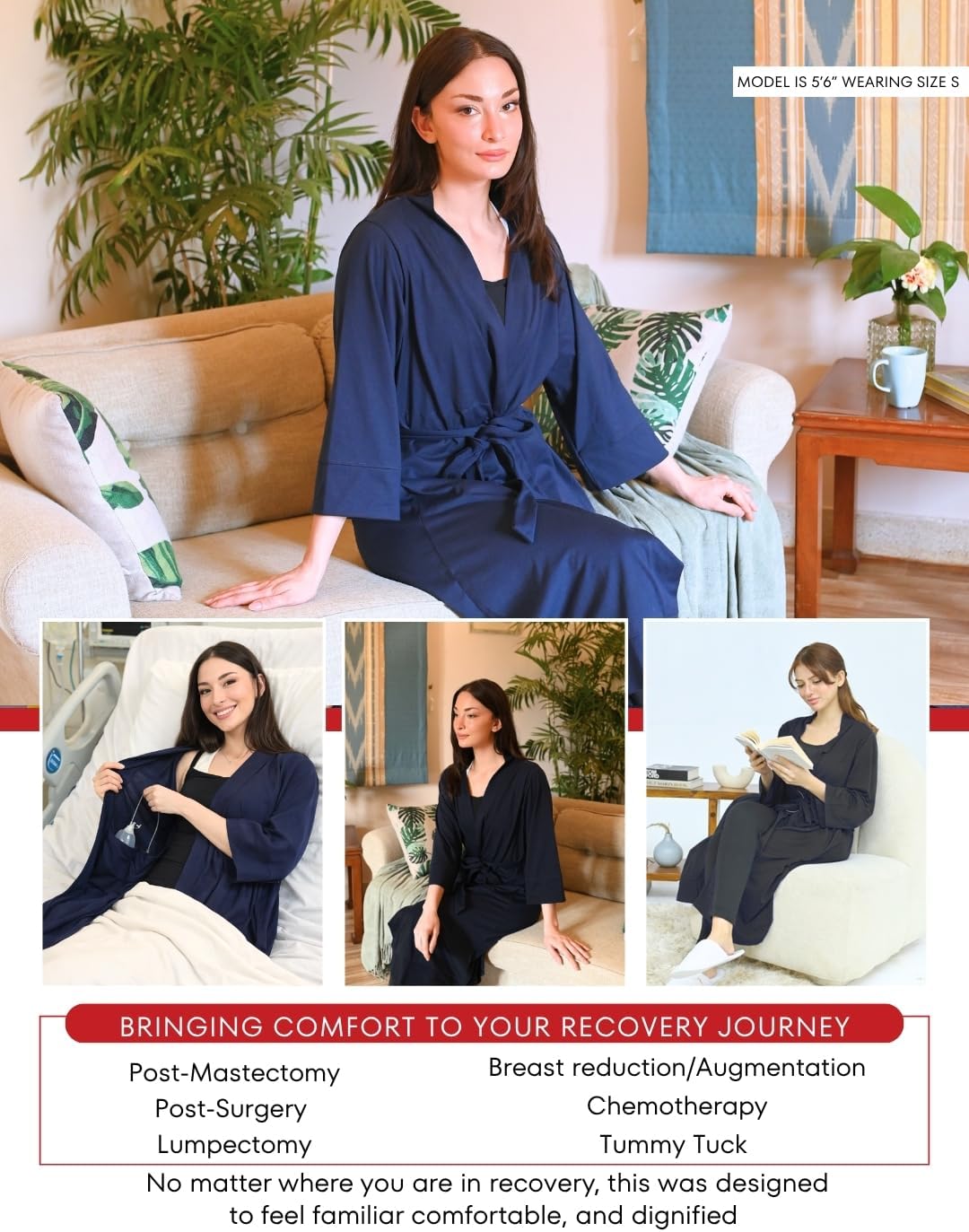 Inspired Comforts Breast Cancer Post Surgery Mastectomy Recovery Robe with Internal Drain Pockets