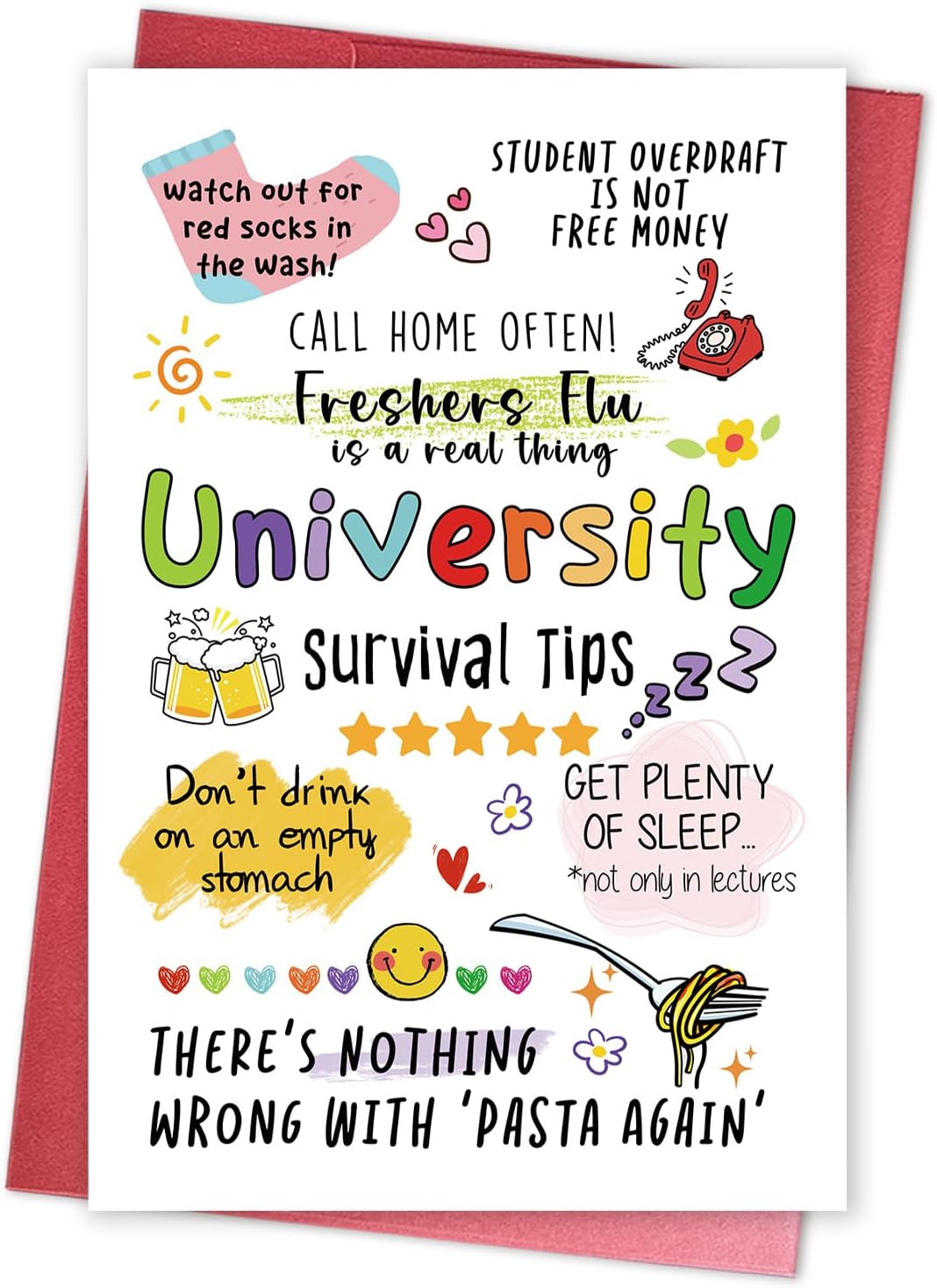 University Survival Tips Card for Freshers, Funny College Freshman Orientation Card, Going to University Gift for High School Graduates