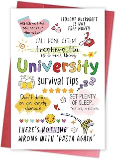University Survival Tips Card for Freshers, Funny College Freshman Orientation Card, Going to University Gift for High School Graduates