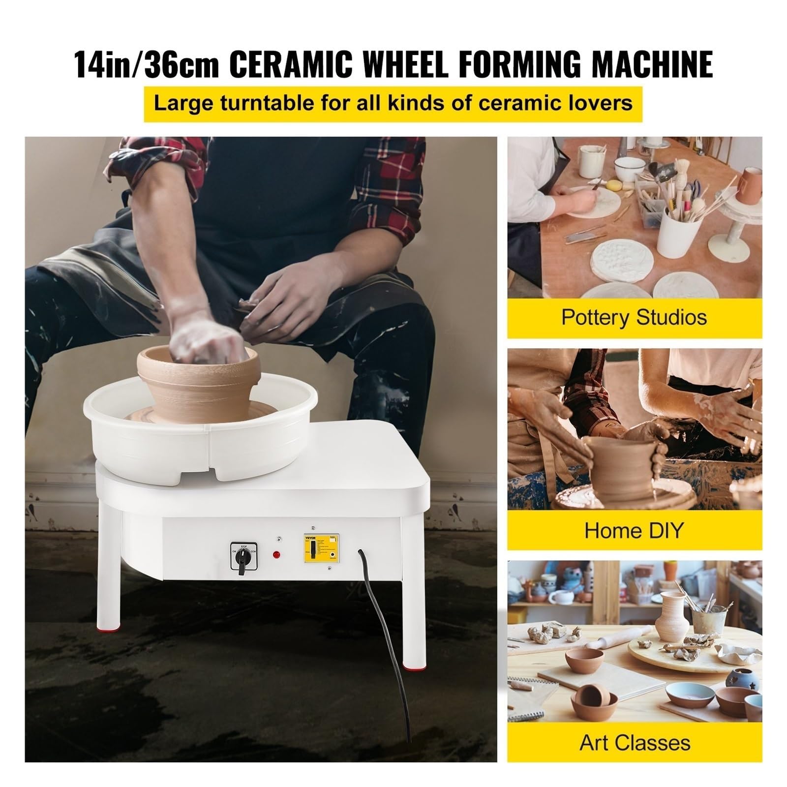 Macchina for la formatura della Ceramica da 450 W, Ruota for 36 cm, con Pedale, for lavori artistici in Argilla Fai Te Realizzato con Cura Meticolosa