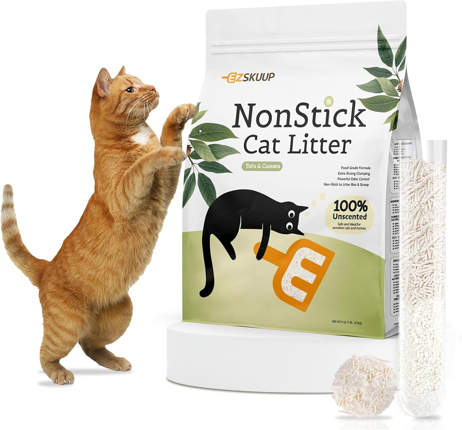 Non-Stick Ultra Clumping Tofu Cat Litter with Cassava, Odor Control Low Tracking Kitty Litter Pellets, Plant-Base Natural Ingredients Cat-Litter, Last Twice as Long as Clay Litter, 9lbs X 1Pack