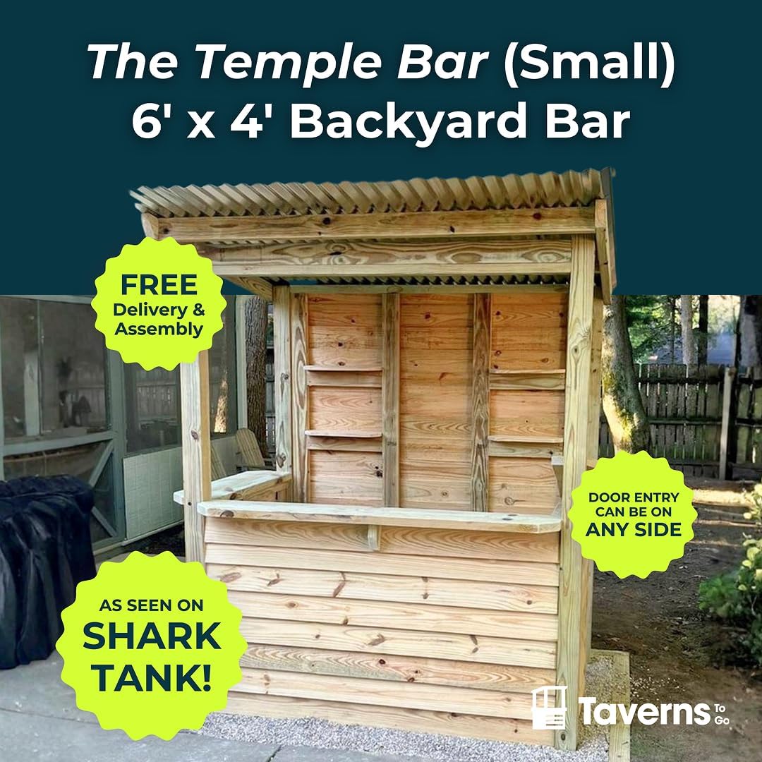 Taverns-To-Go Backyard Outdoor Bar – 6′ x 4′ Templebar Small-Size Patio Bar – Free Professional Delivery & Assembly, Durable Pressure-Treated Wood, Ready for Entertaining