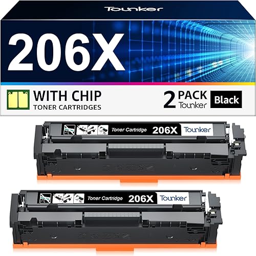 Tounker 206X - Cartucho de tóner compatible con HP 206A 206X para impresora HP Color Laserjet pro MFP m283fdw M283cdw Pro M255dw M283 M255 (2 negro