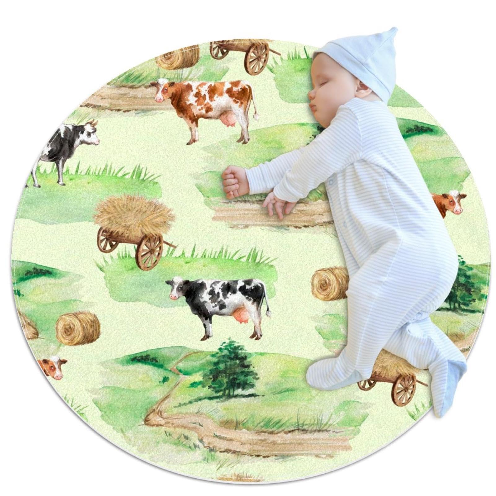 Tapis de salle de bain imprimé vache rond 1m antidérapant pour chambre d'enfant