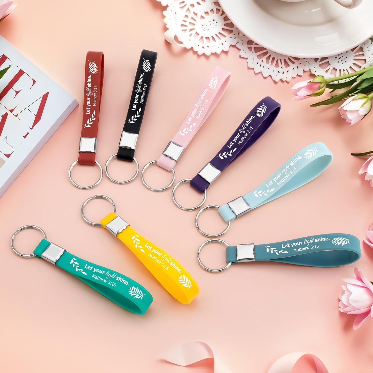 8Pcs Christian Keychain Bulk Religious Key Chains Bulk Inspirational Keychains for Women Friend Teen Bible Verse Scripture Gift Baptism Gift Christian Silicone Keychain Christmas Faith Birthday Gifts - Image 5