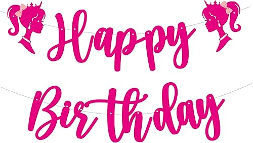 Miniatura 1 de Cartel de feliz cumpleaños de princesa rosa preencordado, decoraciones de fiesta de cumpleaños, decoración de feliz cumpleaños, lindo fondo de foto.