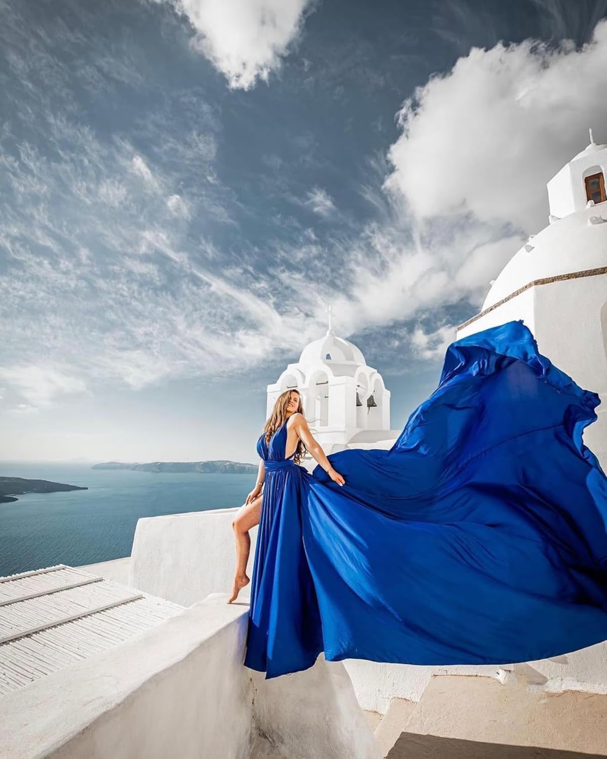 Elegant Blue Satin Dress, Flowing Silhouette, Women's