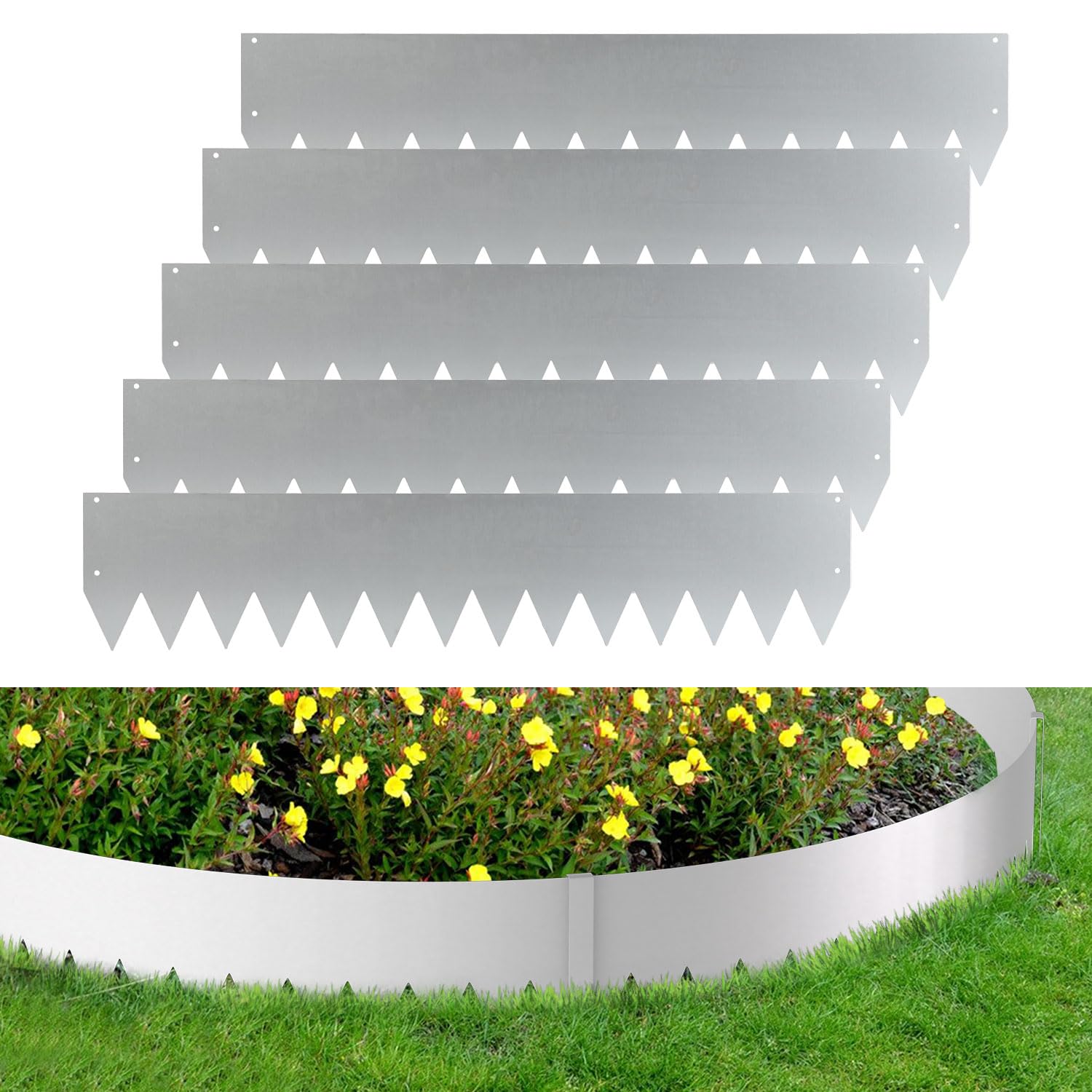 Hebitod Lawn edging, bed edging for lawns, 30 pieces Flexible Decorative Steel Edging Garden Border, Metal Lawn Edging，Lawn Edging Border for Garden,silver (length 30m, height 20cm)