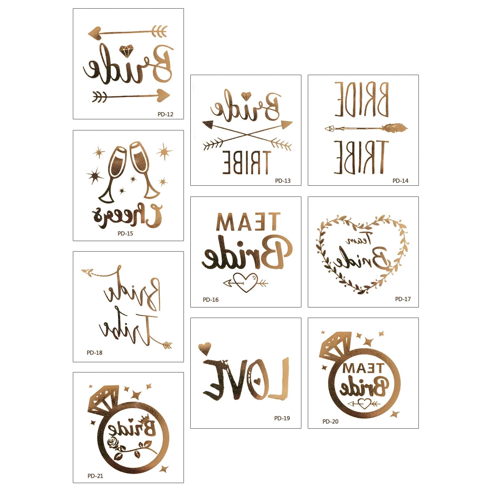 10 Golden Temporary Body Stickers for Bridal Showers Wedding Rehearsals Bachelorette Event Party Decorations Reusable Wedding Date Sticker