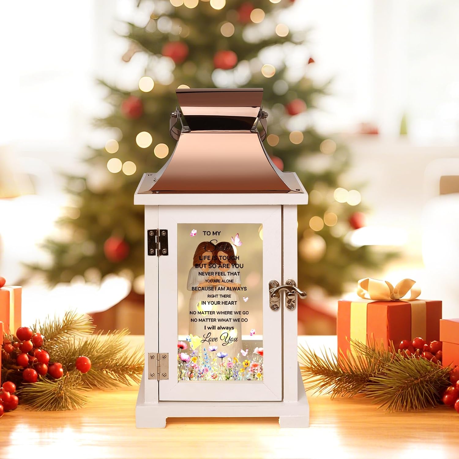 Sister Birthday Gifts Lantern with Figure, Big Sister Gift from Sister, Unique Birthday Gifts for Sister, the Better Sister Gifts for Mother's Day Thanksgiving Christmas Wedding, Flower