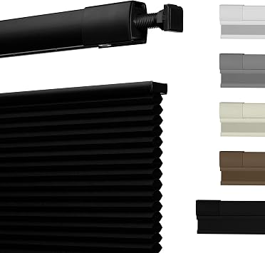 No Drill TDBU Cellular Shades for Windows,Black,34.5" W x 64" H | Top Down Bottom Up Cordless Blackout Honeycomb Blinds, No tools, Thermal Insulation, Renter and family friendly