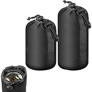 2 Custodie Per Obiettivo Neoprene - Protezione Lenti DSLR, Taglia M L