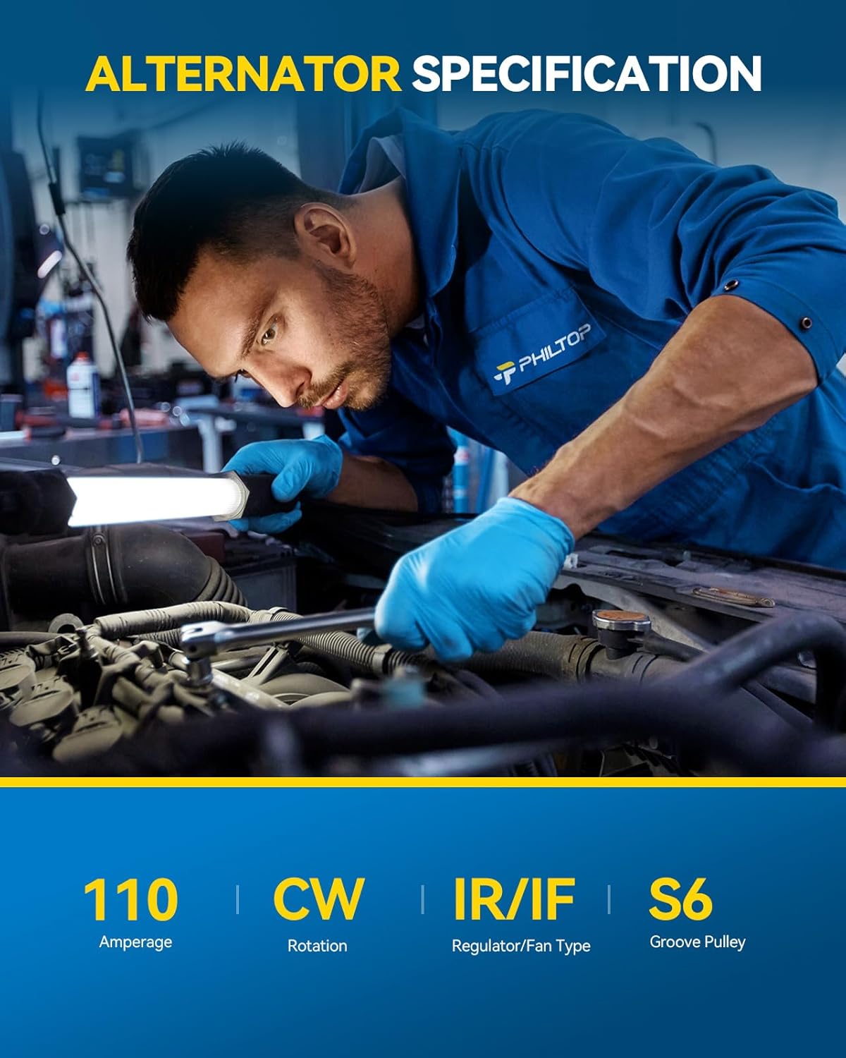 PHILTOP Alternator Compatible with Ford Taurus 2000-2001 3.0L, Mercury Sable 2000-2001 3.0L High Amp Alternators Replace 8263N 12V 110Amp CW S6 6-Groove Pulley