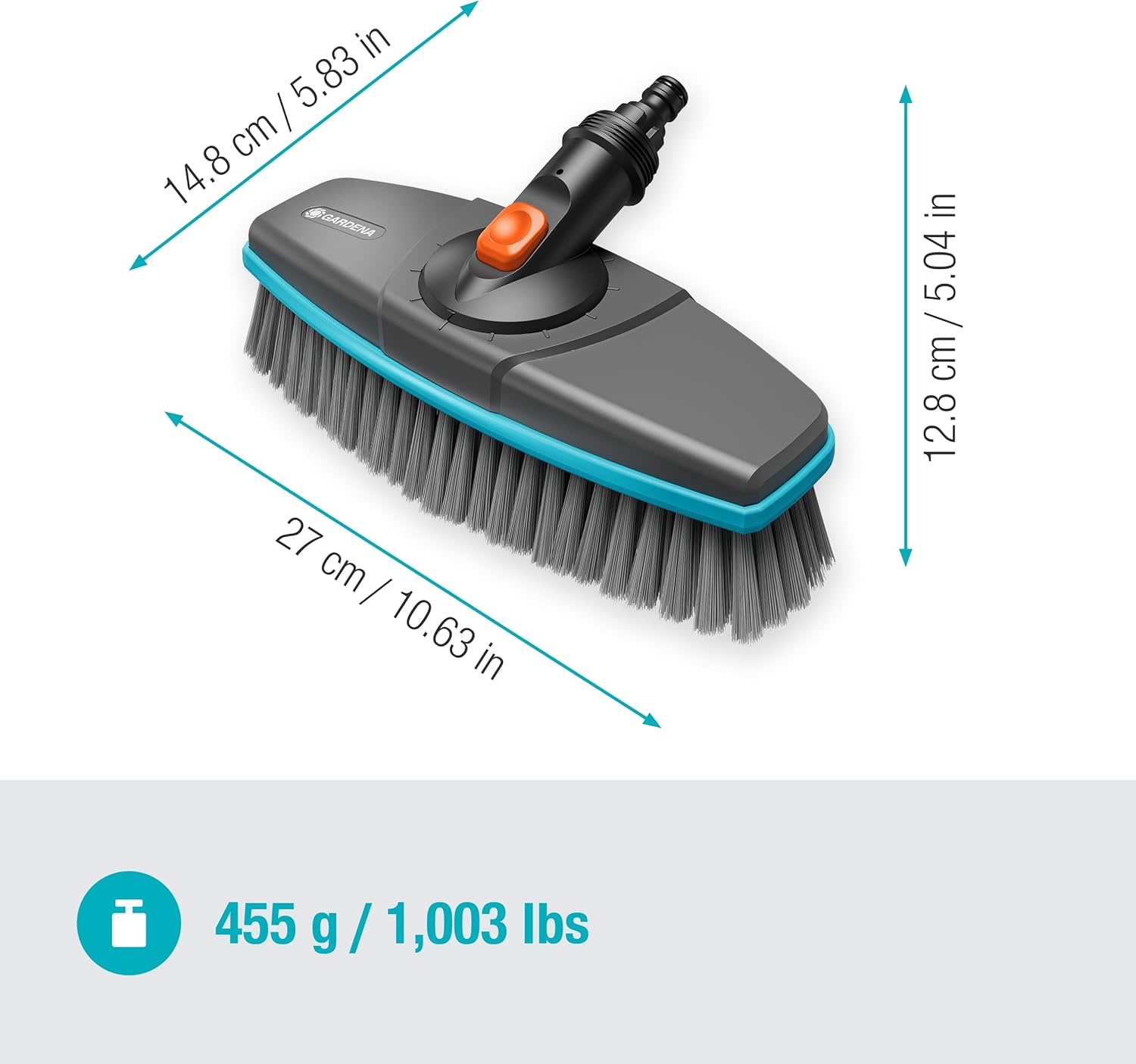 Gardena Cleansystem Soft, Long-Handled Brush: Brush for Cleaning Sensitive Surfaces, Soft bristles, swivelling, for Connection to Cleansystem Handle, Ideal for Larger Surfaces (18810-20)