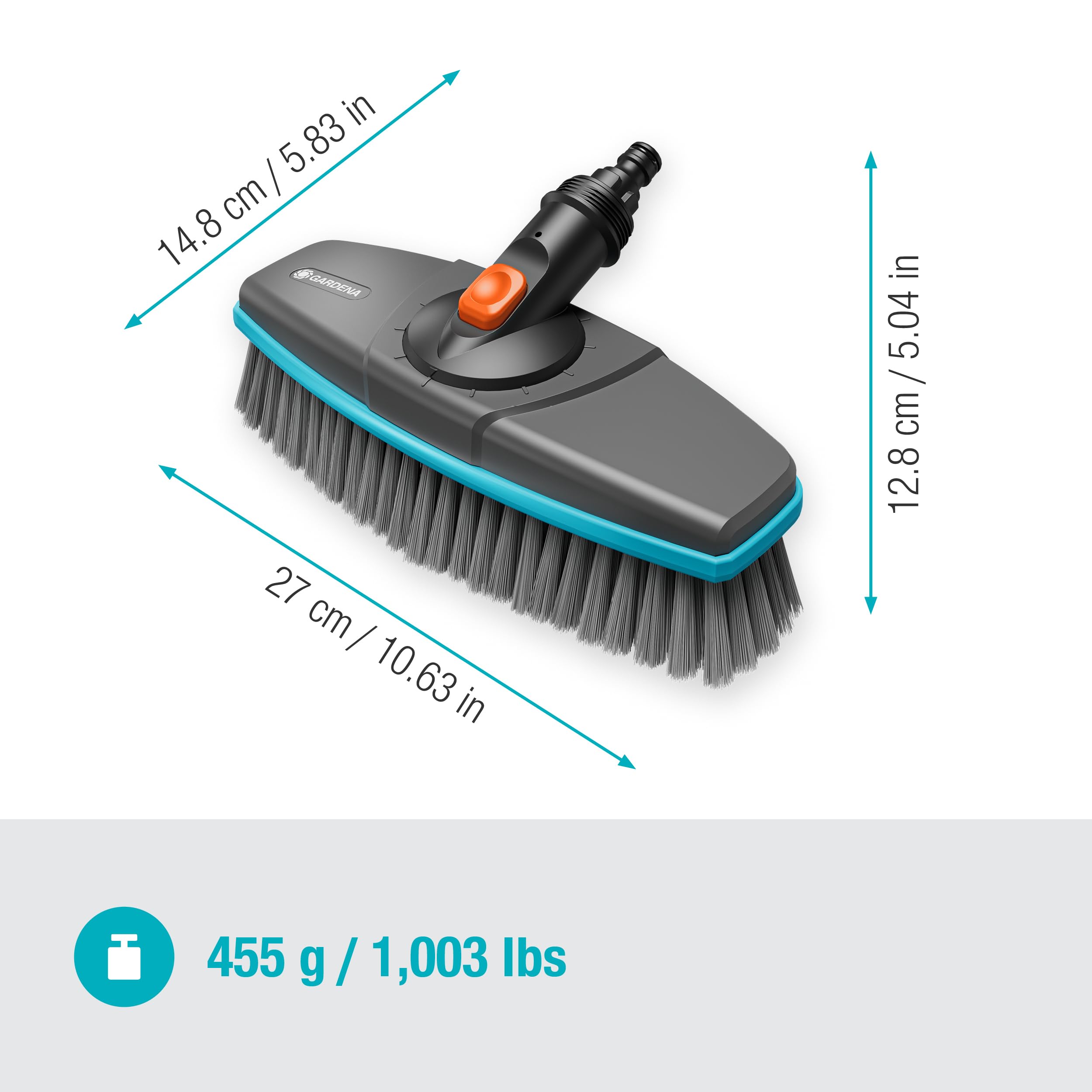 Gardena Idrospazzola Cleansystem soft: spazzola per la pulizia di superfici delicate, setole morbide, orientabile, da collegare al manico Cleansystem, ideale per superfici più grandi (18810-20)