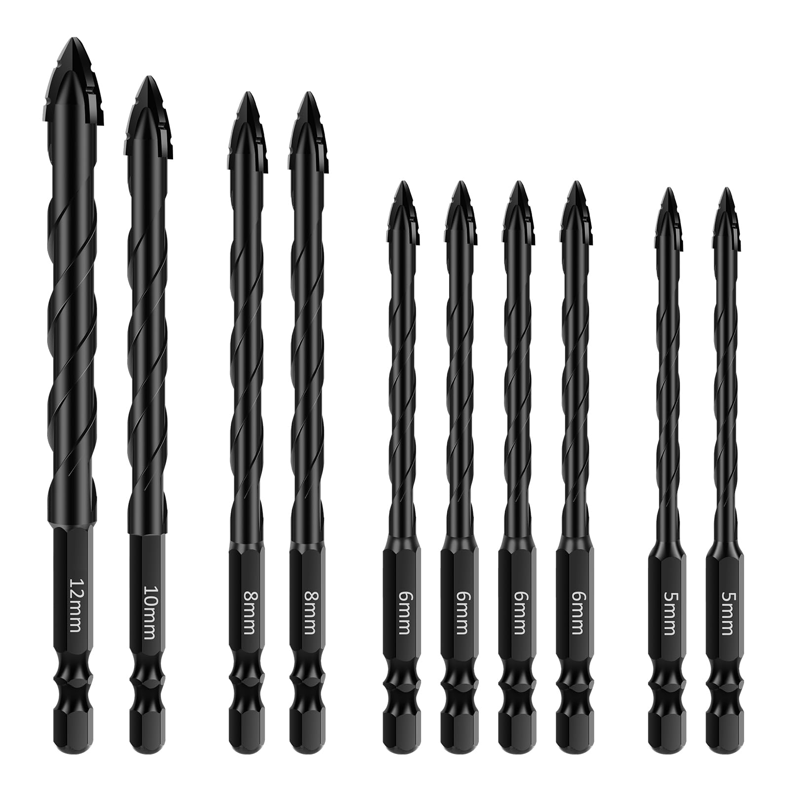 10 Pcs Masonry Drill Bit Set Tungsten Steel Alloy Concrete Drill Bit Set Professional Carbide Drill Bit Tip with Wide Flute Design Porcelain Tile Drill Bit Hammer Drill Bit Set for Wood Metal Stone