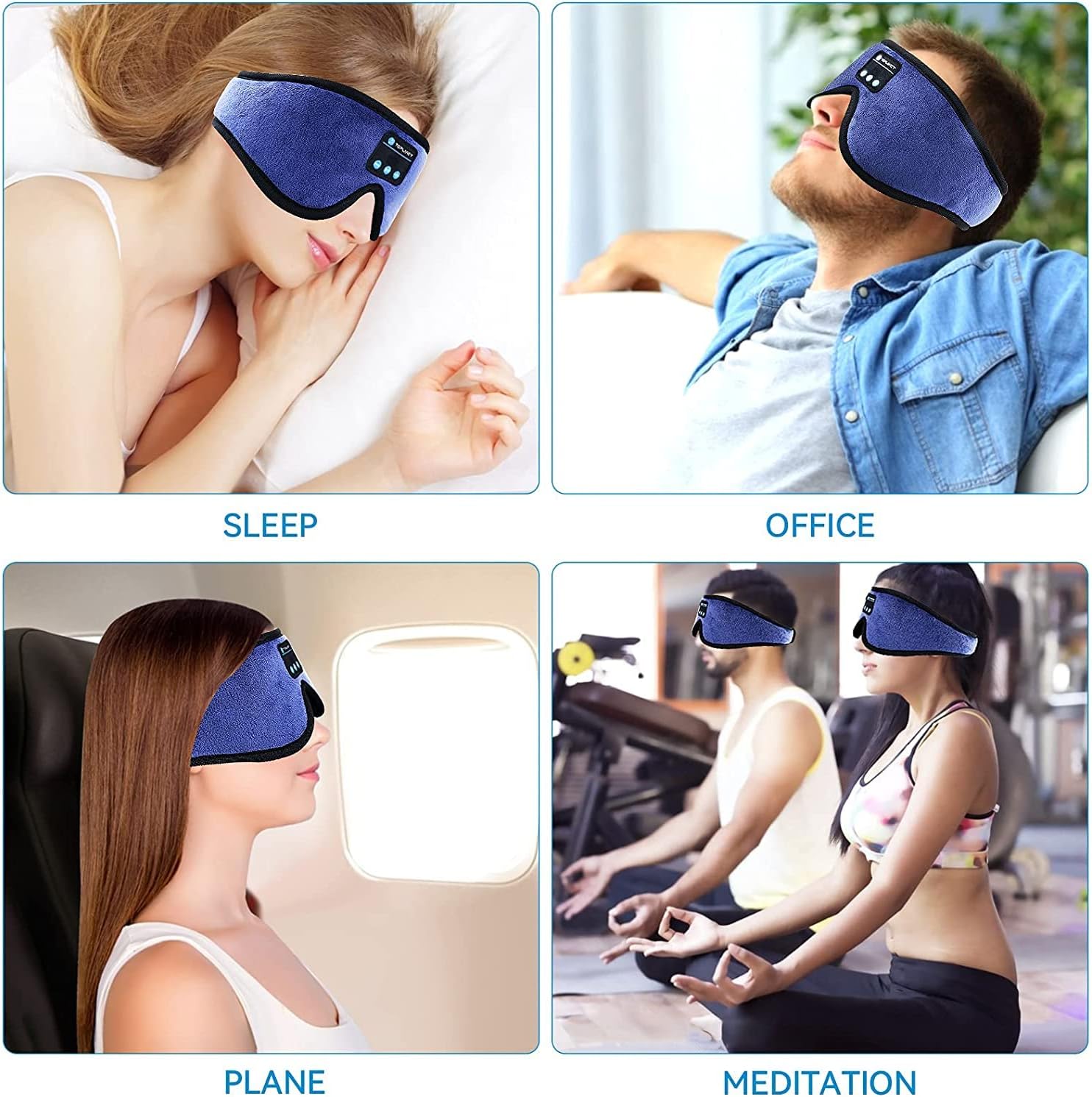 Sleep Headphones with Auto-Off Timer, TOPLANET Bluetooth 3D Sleep Eye Mask, Wireless Bluetooth Sleeping Headphones with Built-in HD Speaker Perfect for Side Sleepers Insomnia Meditation… (Blue)