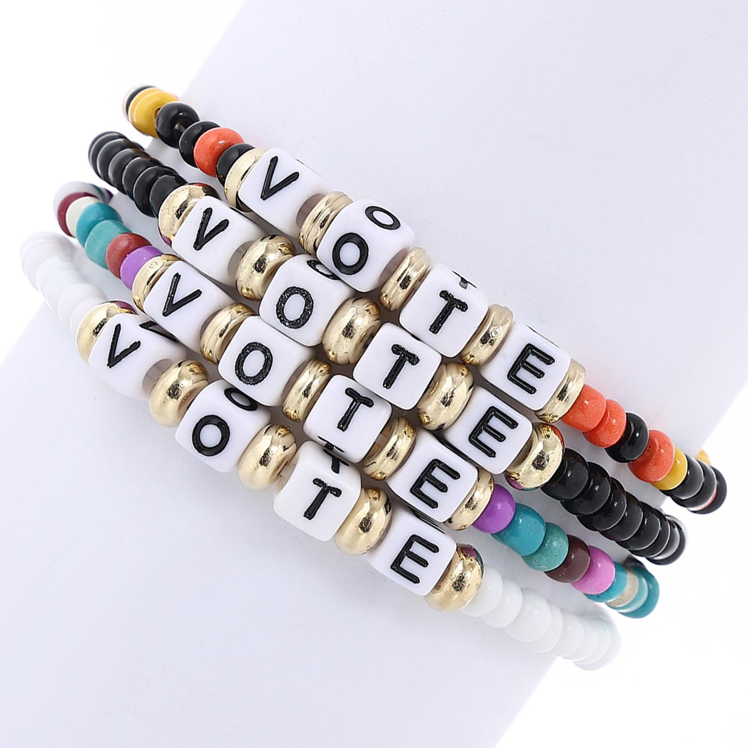 Taouzi 20Pcs VOTE Bracelets for Women Men Encourage Voting Bracelets Beaded Initial Bracelets Fashion Popular Letter Bracelets for Women Men