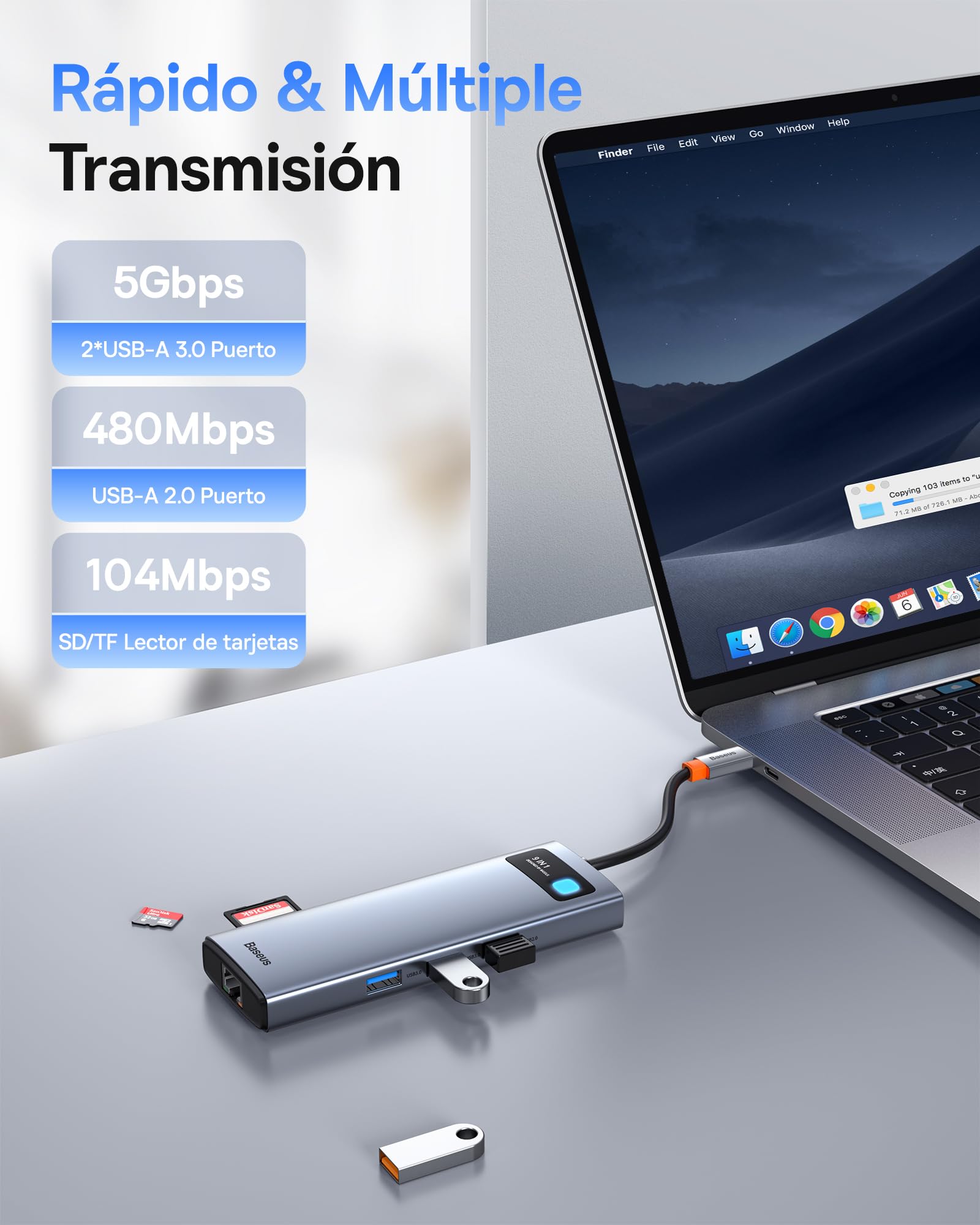 Baseus Docking Station 4K @ 120Hz, 9 en 1 Dockingstationen 2 HDMI Dual Monitor, 1000Mbp Ethernet, 100W PD, TF/SD Kartenleser, 3 USB, Multiport Adapter für MacBook/DELL/HP/Surface/Lenovo und Mehr PC
