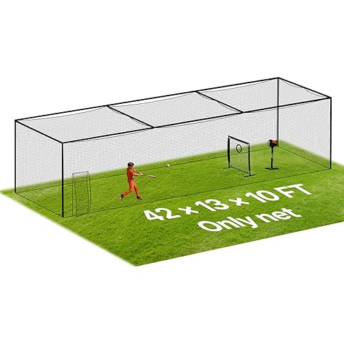 VEVOR Baseball Batting Netting 10/35/41/55/75 FT (NET ONLY) Professional Softball Baseball Batting Hitting Training Net,Heavy Duty Enclosed PE Practice Portable Pitching Cage Net with Door & Carry Bag