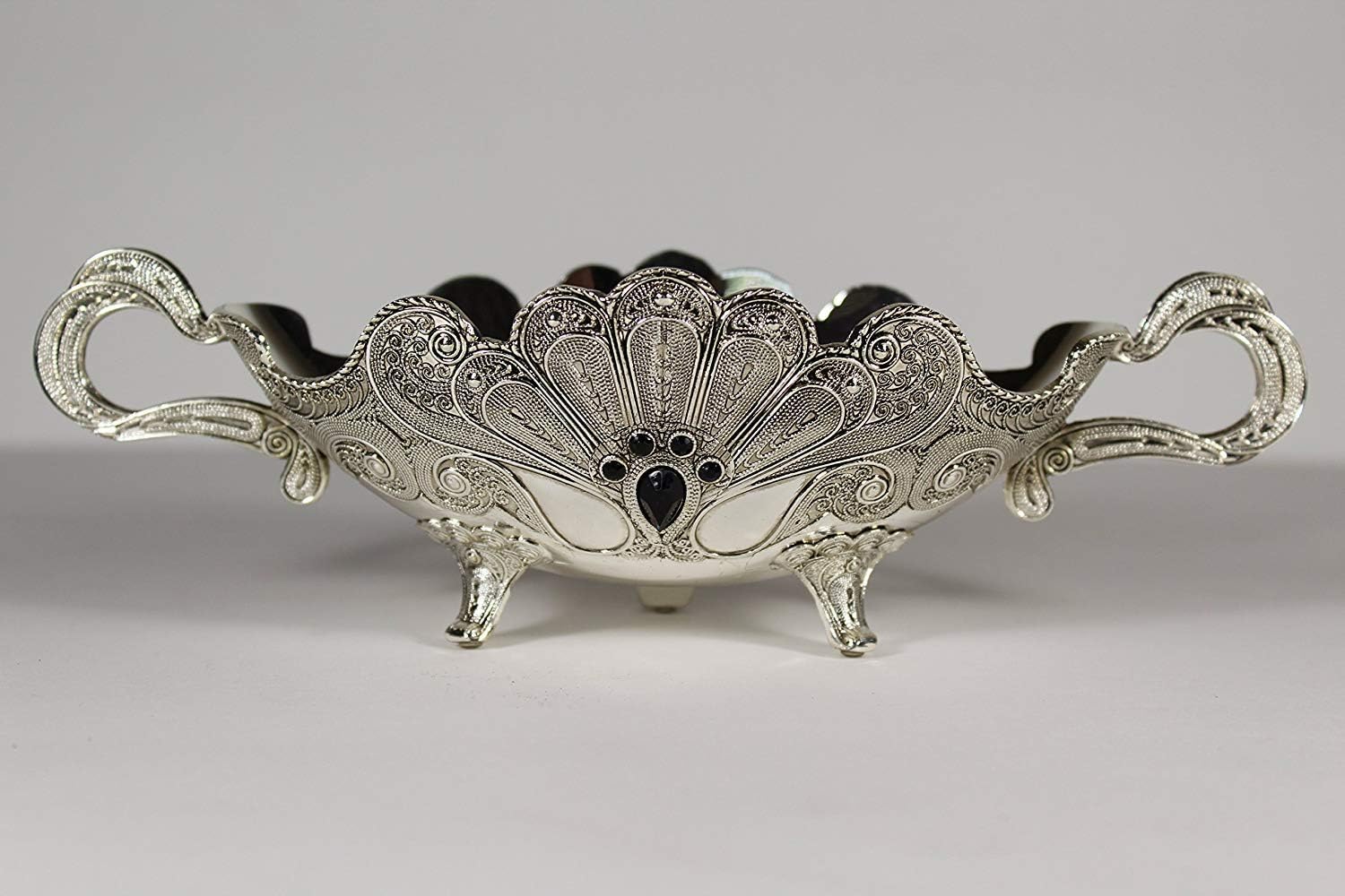 [GiftsNMemories Royal 6-Inch Silver Plated Jewelry Box with Gemstones, Black] Wedding Ring Box, Ring Bearer Pillow, Gemstone Jewelry Box, Engagement Gift, Favor Box, Trinket Dish