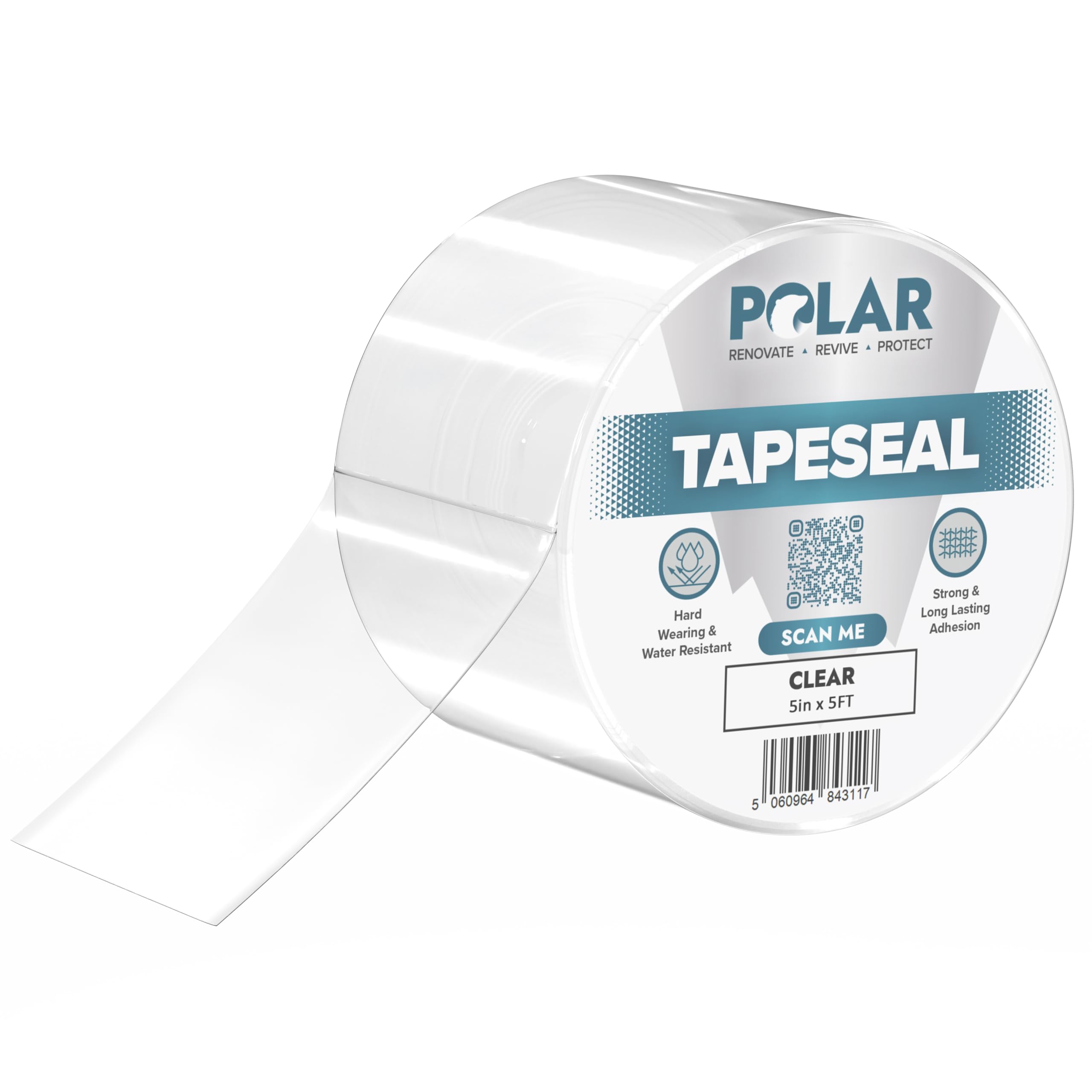 Polar TapeSeal Clear - 5" x 5 ft | Rubberised Waterproof Tape for Leaks & Cracks on Roofs, PVC Pipes, Downpipes, Plumbing & Gutters | All-Purpose