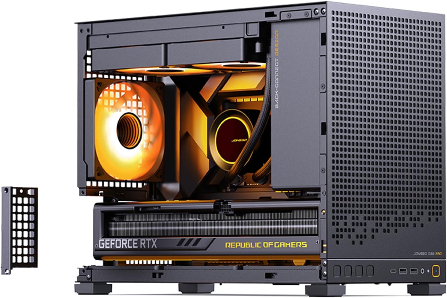 JONSBO D32 PRO case with removable PCI-E bracket shown separately