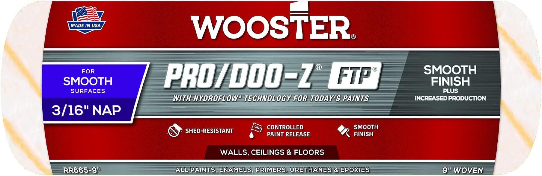 Brush RR665-9 Inch Pro Doo Z FTP Roller Cover, 3/16-Inch Nap