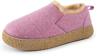MERRIMAC Women's Faux Felt Slippers Closed-back Warm Comfy Non-slip Memory Foam Indoor House Shoes with Elastic Gores