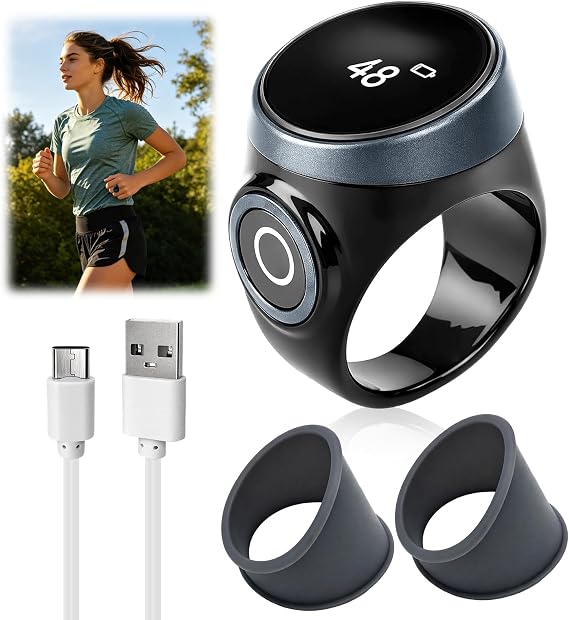 Counter Ring Digital Clicker 4-Digit Handheld Finger Counter with LED Display Portable Number Clicker for Prayer Sports Meditation Relaxation Active Fingers (Black)